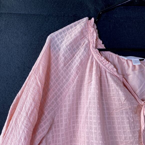 LC Lauren Conrad Womens Blouse Blush Pink Checkered Lined Long Sleeve Flowy L - Picture 4 of 14